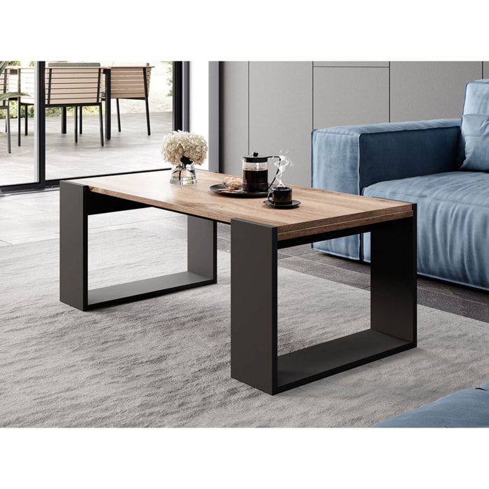 Willow - table basse - effet bois et gris - 120 cm - style industriel - Bois / Gris