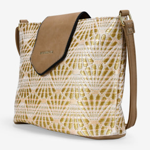 Bolso bandolera tostado en rafia con solapa