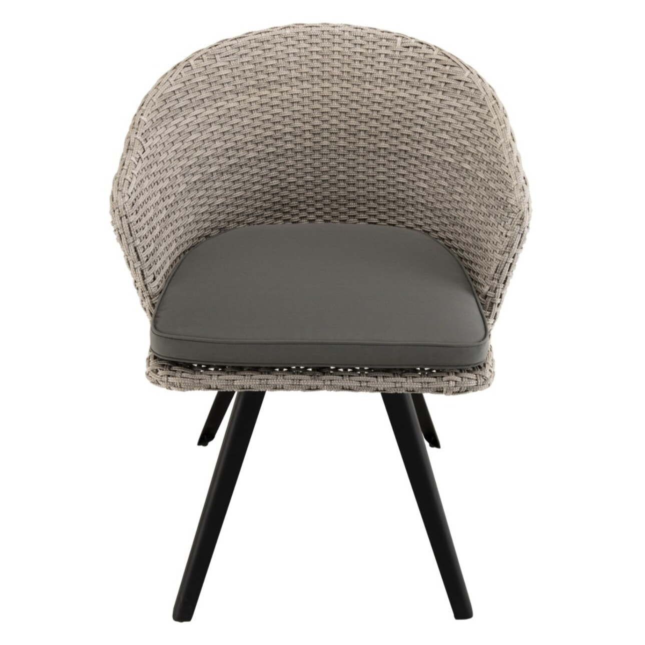 VICK - Chaise de jardin en rotin synthétique gris avec coussin gris pieds noirs en métal