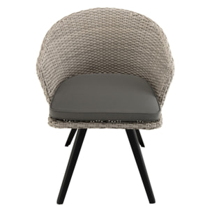 VICK - Chaise de jardin en rotin synthétique gris avec coussin gris pieds noirs en métal