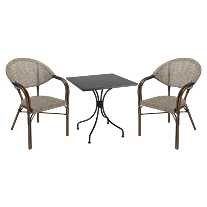 VIANNEY - Ensemble de jardin -table 70x70cm et 2 chaises grises