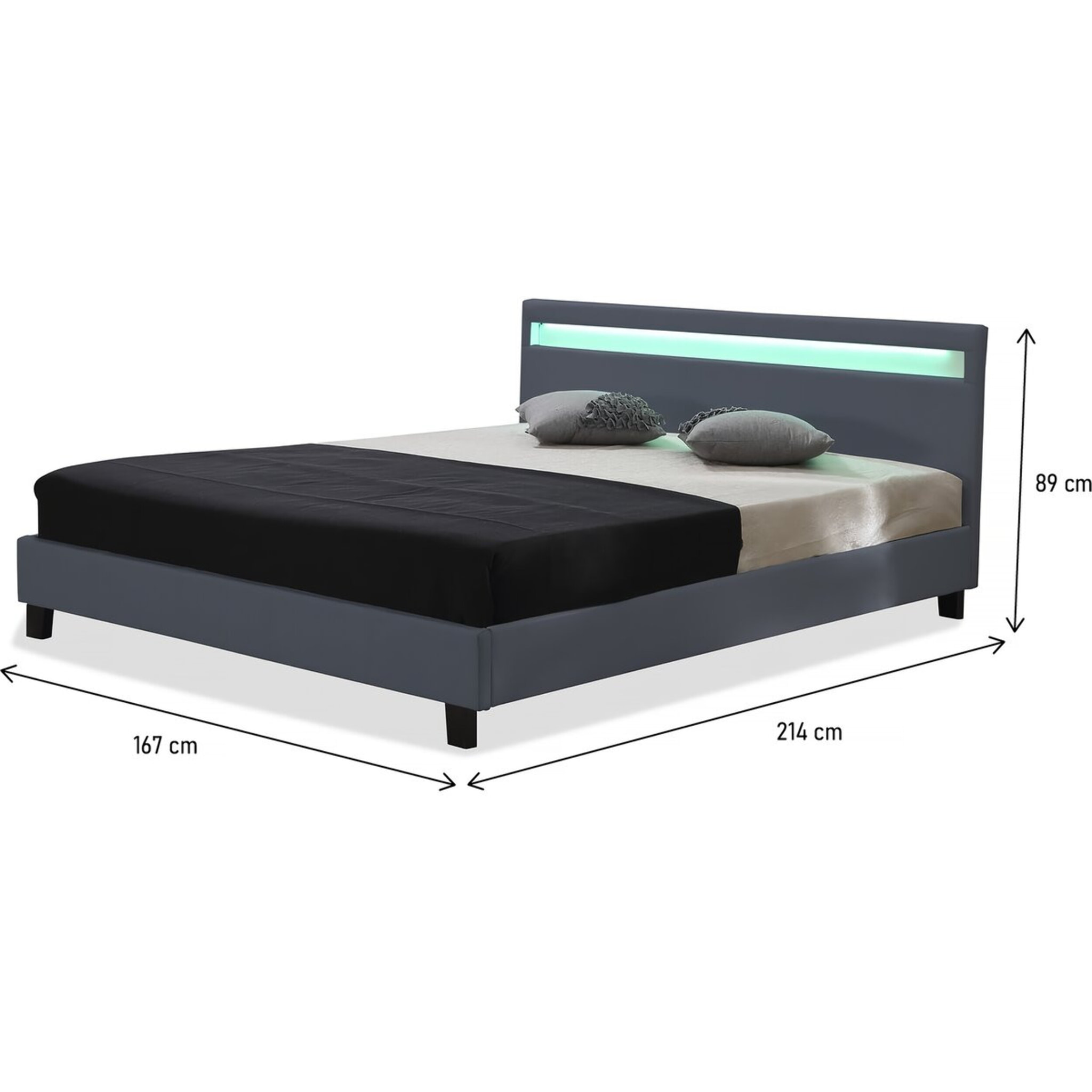 Lit  avec LED "Maria" - 160 x 200 cm - Gris