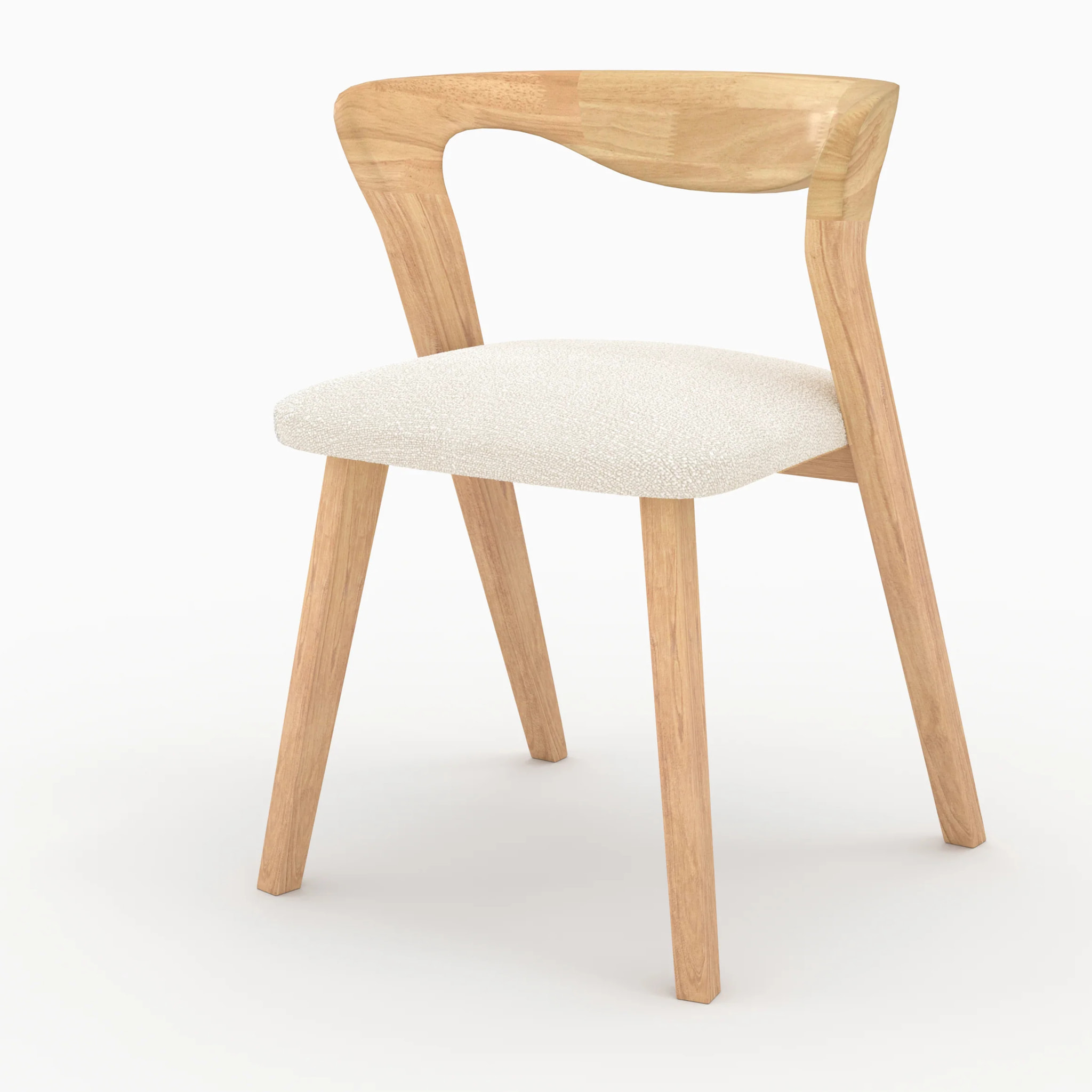 Chaise en bois d'hévéa clair et tissu bouclé crème - Vega