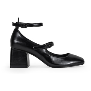 Zapatos Mary Jane negros con doble tira y tacón