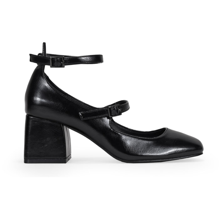 Zapatos Mary Jane negros con doble tira y tacón