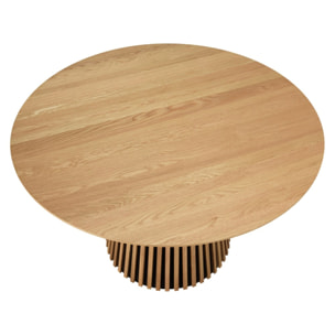 SYA - Table à manger ronde D120 décor et chêne naturel pied à motif strié
