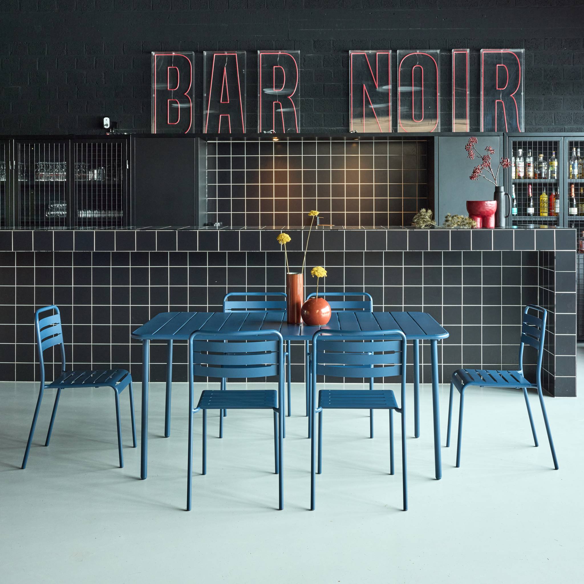 Table de jardin métal + 6 assises AMÉLIA