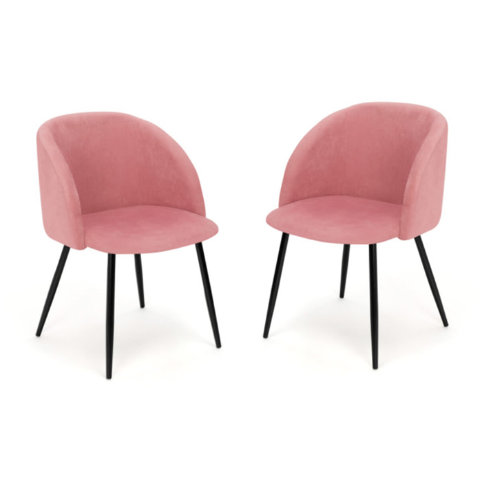 Chaises Nina velours rose pieds noirs - lot de 2