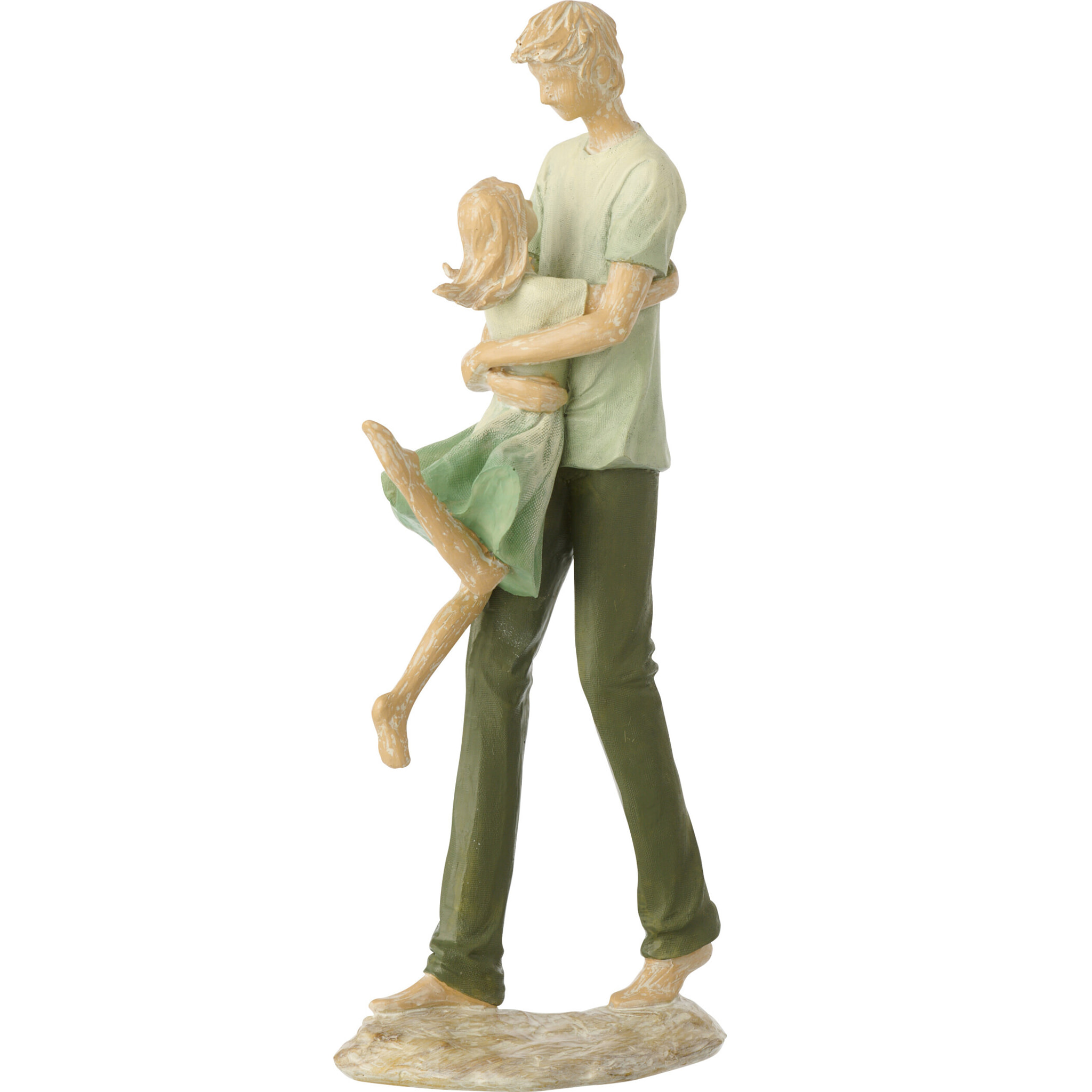 J-Line décoration Père + Enfant - polyrésine - vert/écru