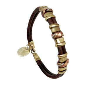 Pulsera cuero y latón rizos envolventes artesanal áºnicas