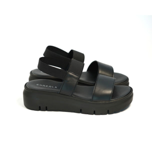 SANDALO DOPPIA FASCIA VERA PELLE NERO