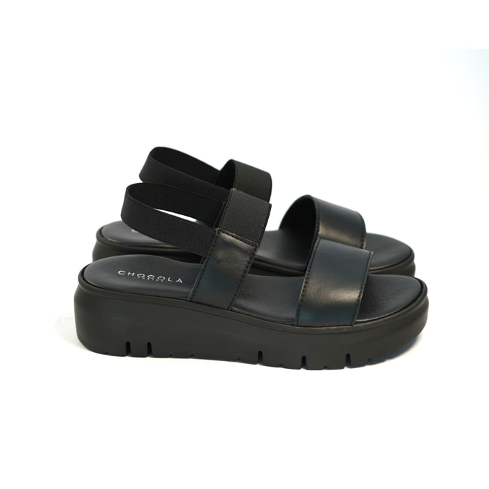 SANDALO DOPPIA FASCIA VERA PELLE NERO