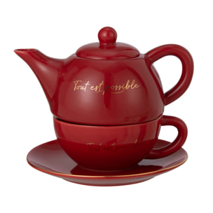 J-Line tasse + théière - porcelaine - rouge et or