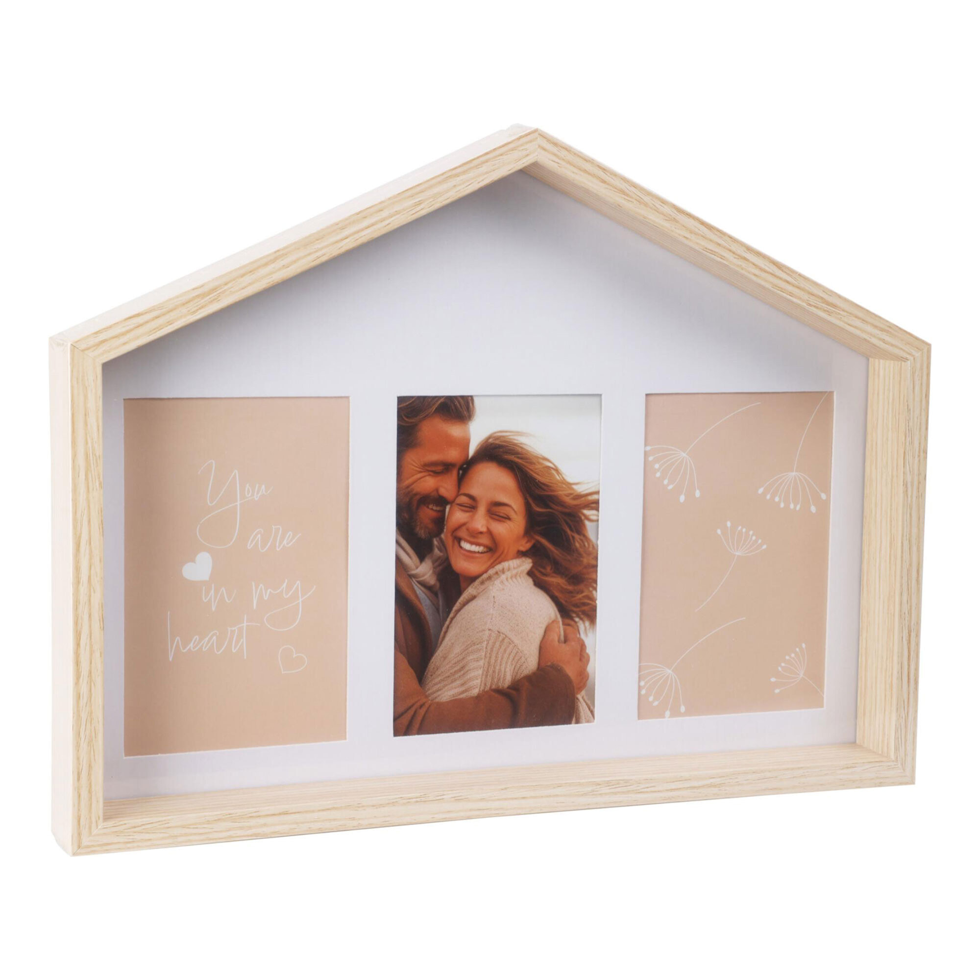 Marco de fotos en forma de casa con diseño natural 36,6x4x27,2cm para 3 fotos