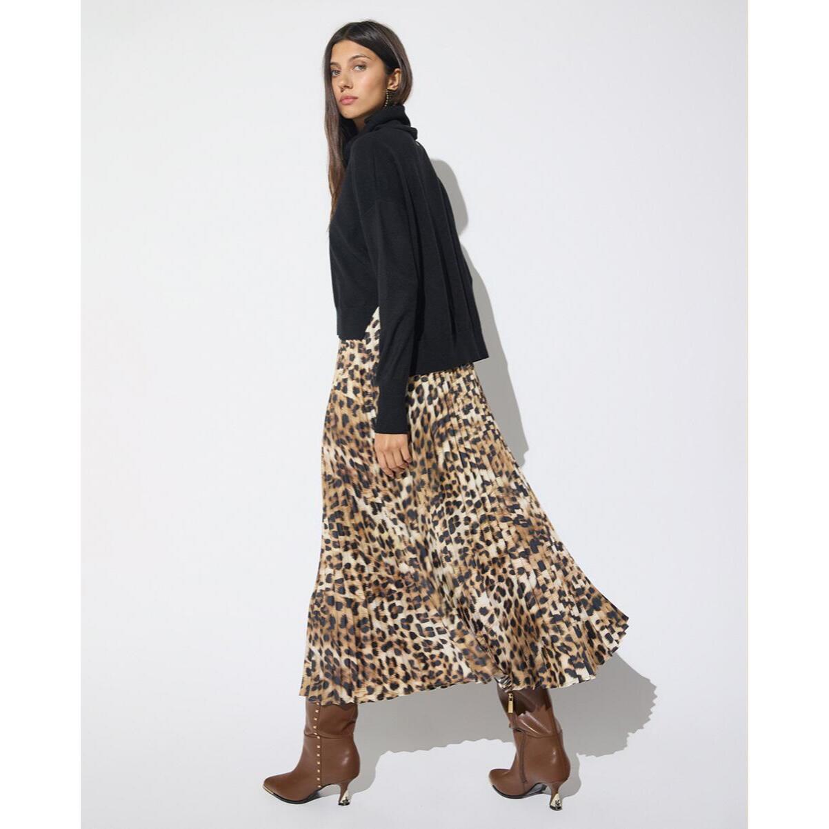 Abito combinato con gonna plissettata a stampa animalier