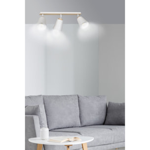 Faretto a soffitto ATLAS in acciaio bianco e legno naturale