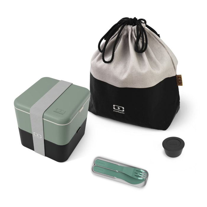 Set repas lunch box 2 étages 1,7L + sac de transport + couverts