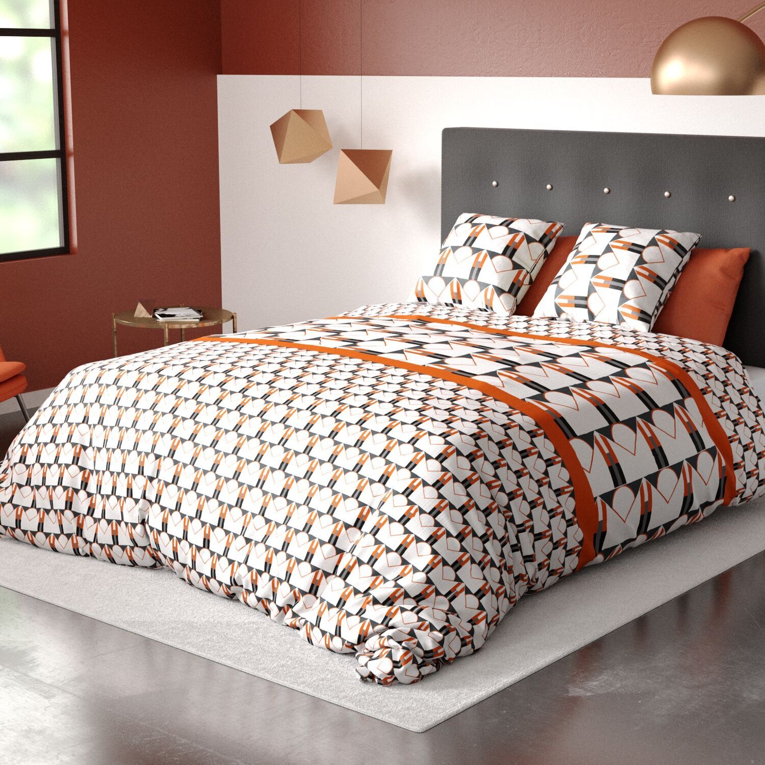 Parure housse de couette polyester rouge