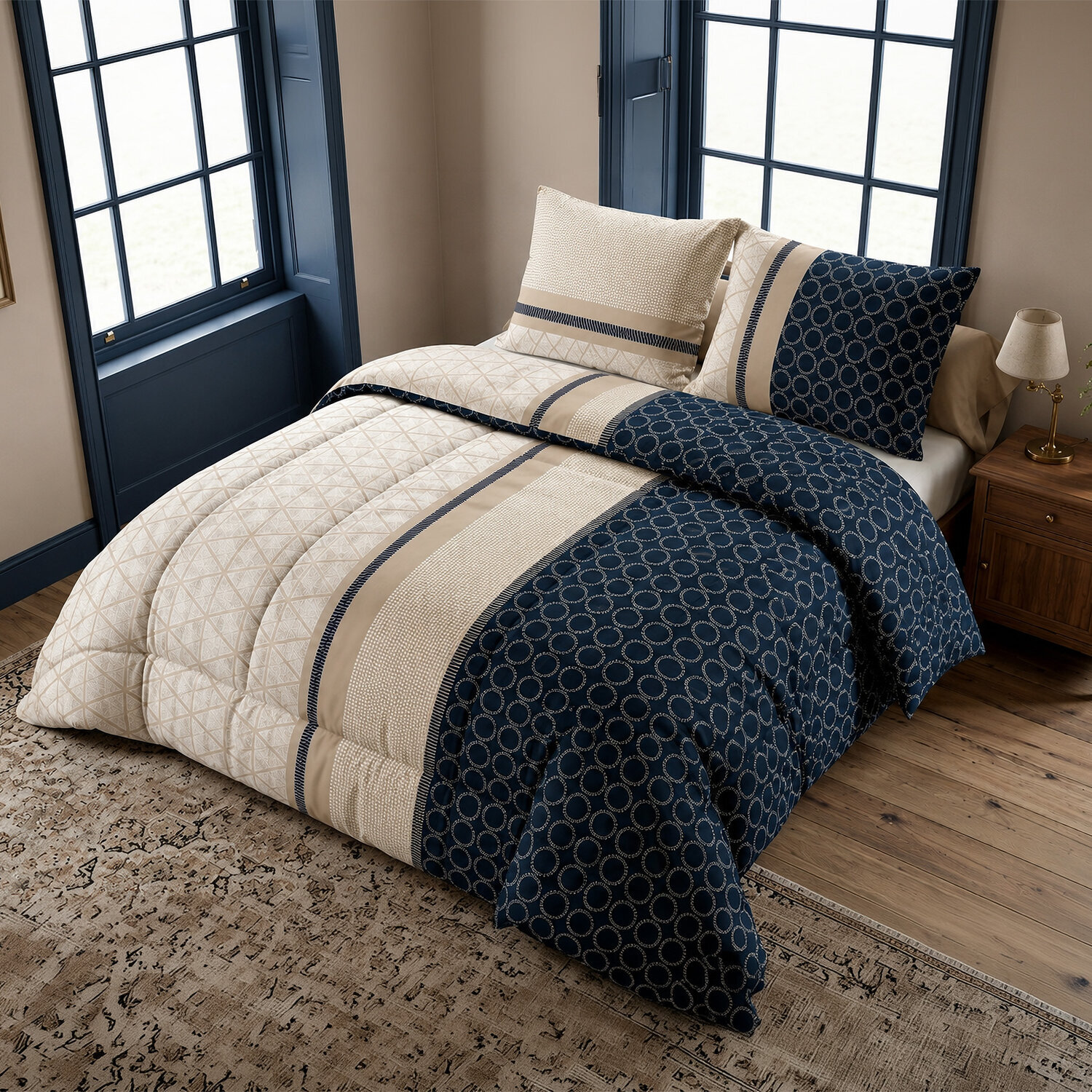 Parure housse de couette imprimé 100% coton - nairobi - beige