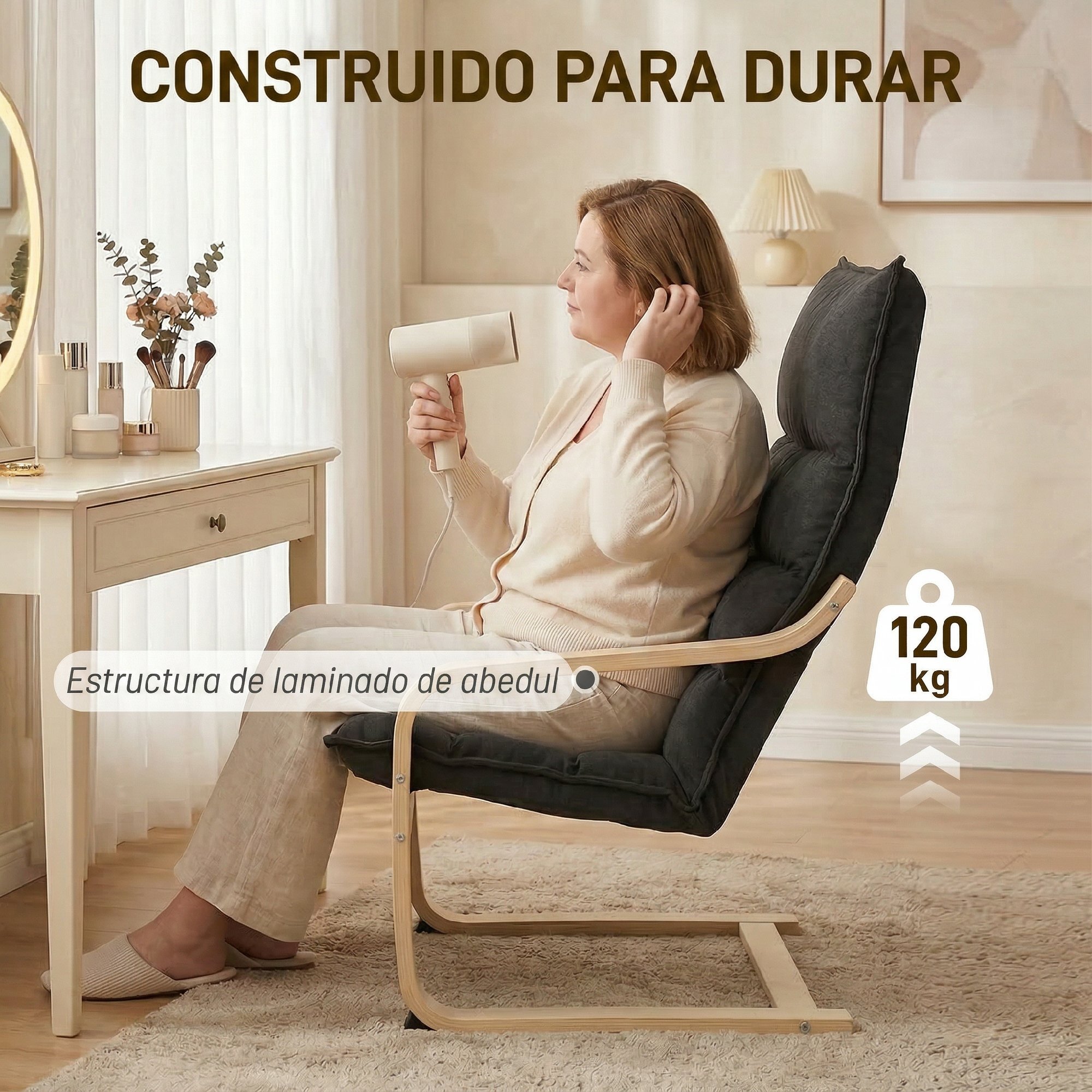 Sillón de Salón Moderno Butaca de Salón con Respaldo Alto Reposabrazos y Patas de Madera Tapizado en Terciopelo Butaca para Dormitorio Sala de Estar Negro