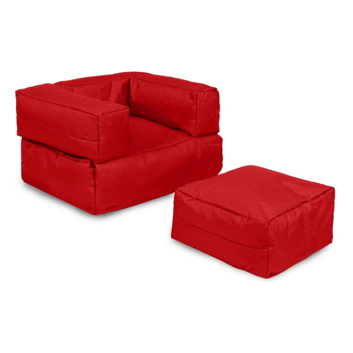 Sillón + puf para niños para exteriores rojo