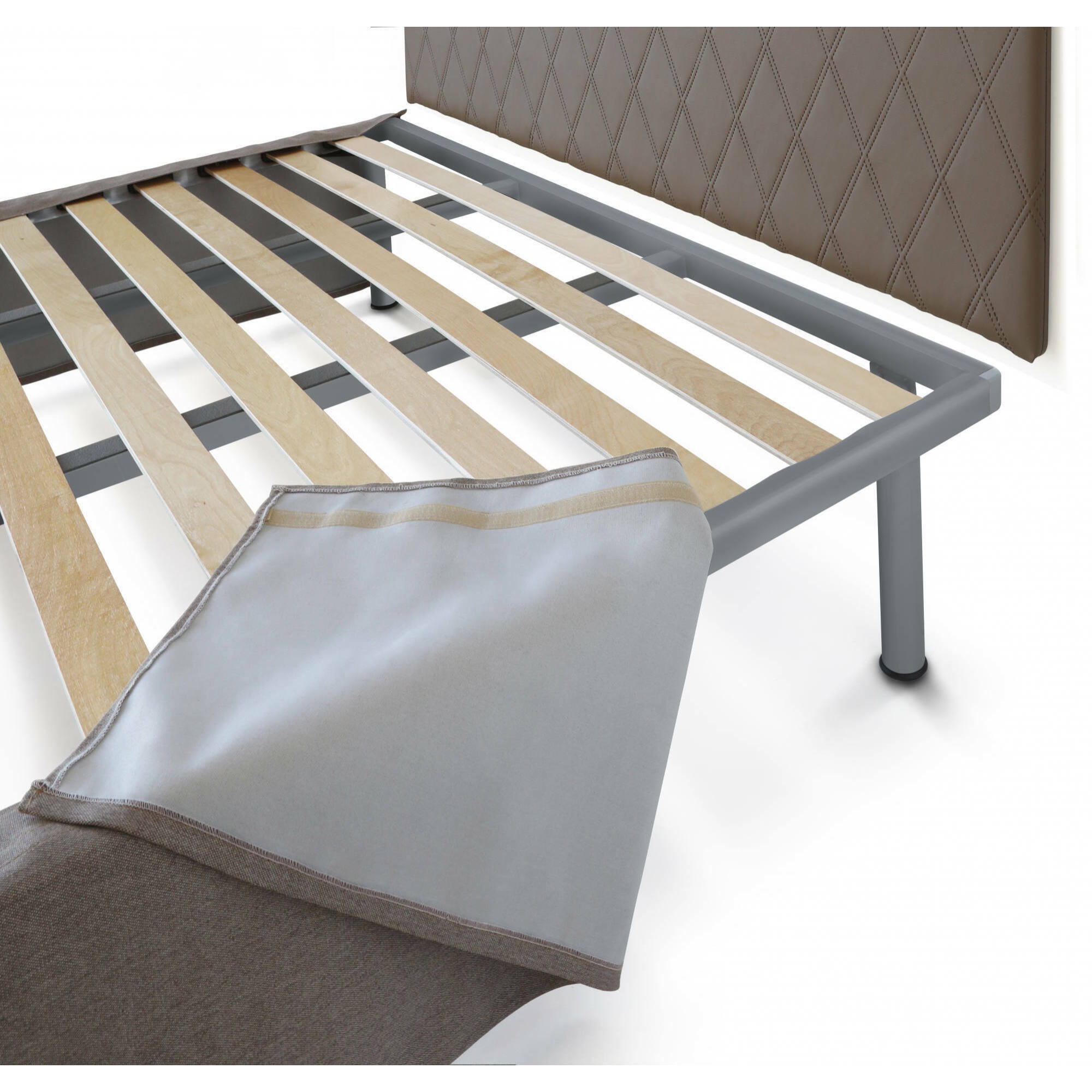 Letto piazza e mezza Anas, Set testata in ecopelle con rete ortopedica e mantovana, 100% Made in Italy, adatto a materasso da Cm 120x190, Tortora