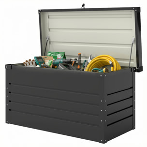 Coffre de jardin acier double couche thermolaqué 450L vérins gaz gris