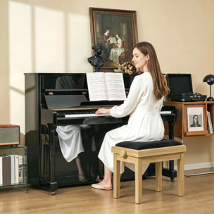 Banc de Piano, Tabouret Réglable en Hauteur 45-56 cm, assise Rembourrée en Velours, Bois Naturel