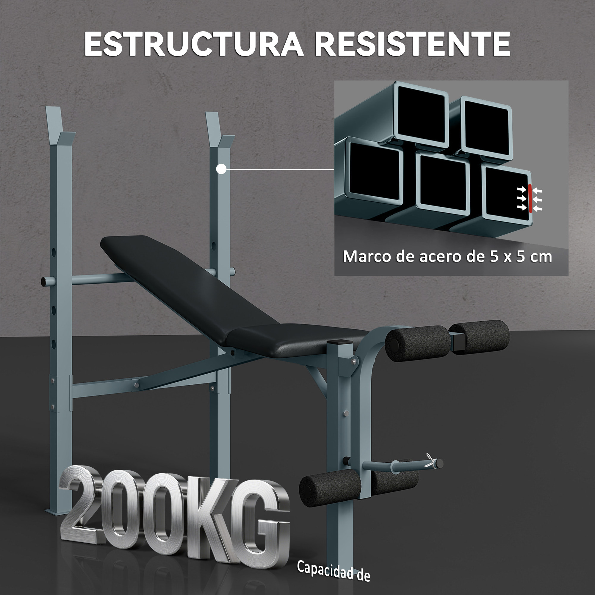 Banco de Pesas Altura Ajustable Banco de Musculación Multifuncional Máquina de Fitness Entrenar Completo con Respaldo Regulable Carga 300 kg 165x68x114 cm