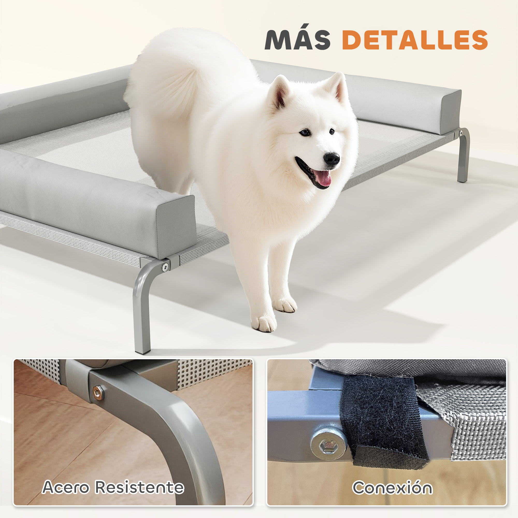 Cama Elevada para Perros Refrescante con Refuerzos Extraíbles Cama Elevada para Perros Grandes Portátil con Malla Transpirable Marco de Acero para Interior Exterior 130x90x30 cm Gris Claro