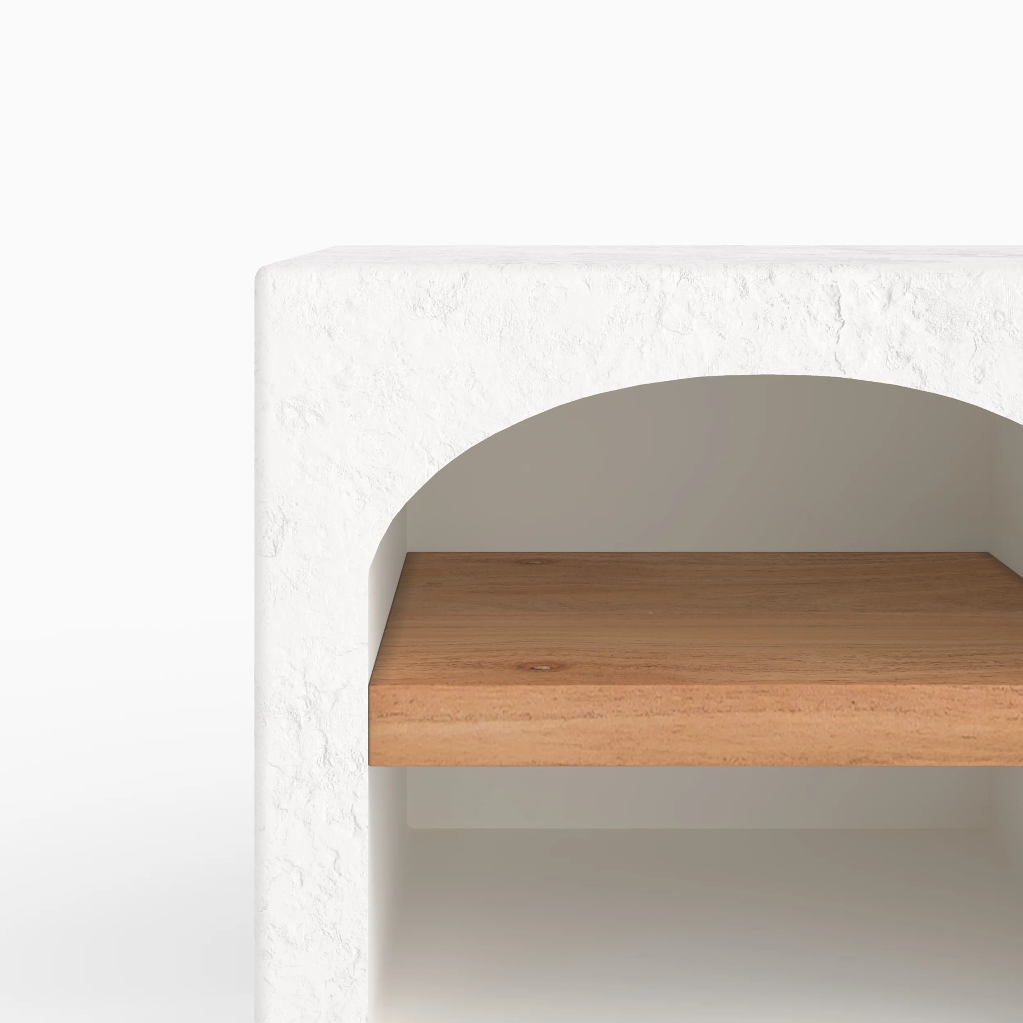 Table de chevet en plâtre blanc cassé et bois d'acacia - Fira