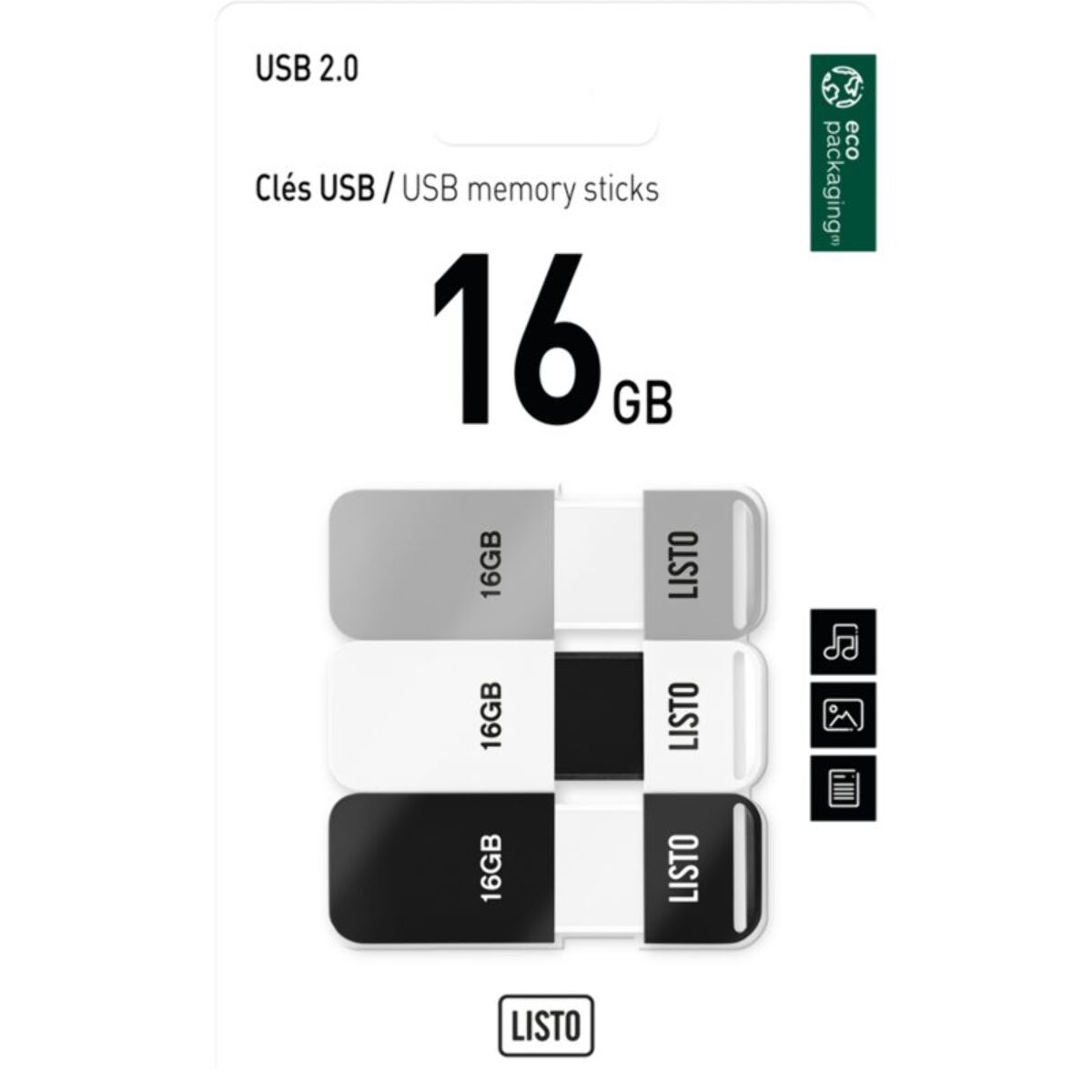 Clé USB LISTO Tripack x 3 16Go