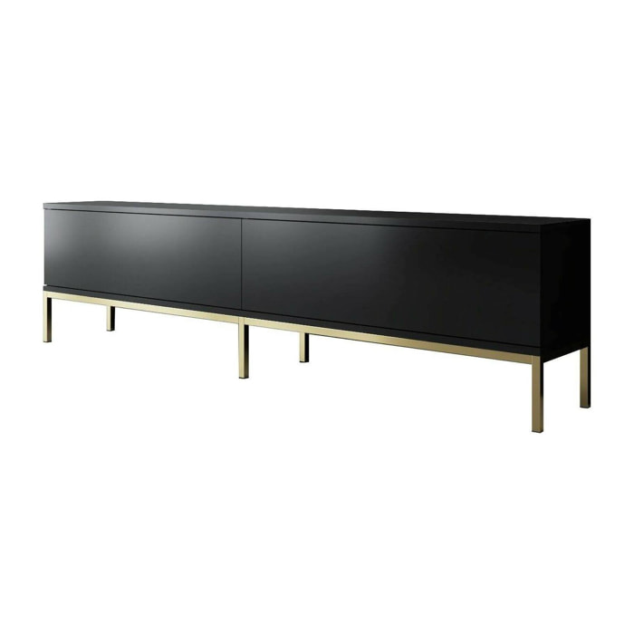 Mobile porta TV Espero, Credenza da soggiorno, Armadio basso per TV, Base parete attrezzata, 180x30h47 cm, Nero e Oro