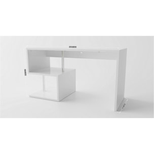 Scrivania Atemis, Scrittoio lineare porta PC, Tavolo multiuso per ufficio, Scrivania salvaspazio multiposizione, 100% Made in Italy, cm 140x60h78, Bianco lucido