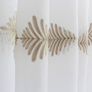 Voilage brodé motif végétal en lignes - Beige