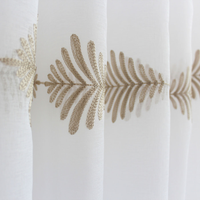 Voilage brodé motif végétal en lignes - Beige