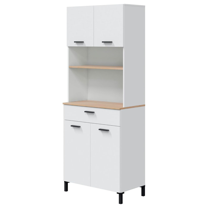 Mobile Dispensa Multiuso con 4 Ante 1 Cassetto E Vano Per Elettrodomestici Con Ripiani Interni Piano Appoggio 72 x 185 x 40 Cm Colore Bianco E Rovere