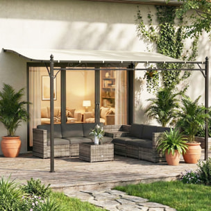 Pérgola de Pared de Jardín 2,5x3,5 m, Cenador de Jardín con Techo Inclinado, Orificios de Drenaje y Estructura Metálica Resistente, UPF30, Gazebo para Patio, Terraza, Balcón, Blanco Crema