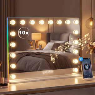 Miroir maquillage Hollywood lumineux LED tactile réglable 18 ampoules HP bluetooth