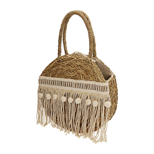 Bolso redondo de paja beige