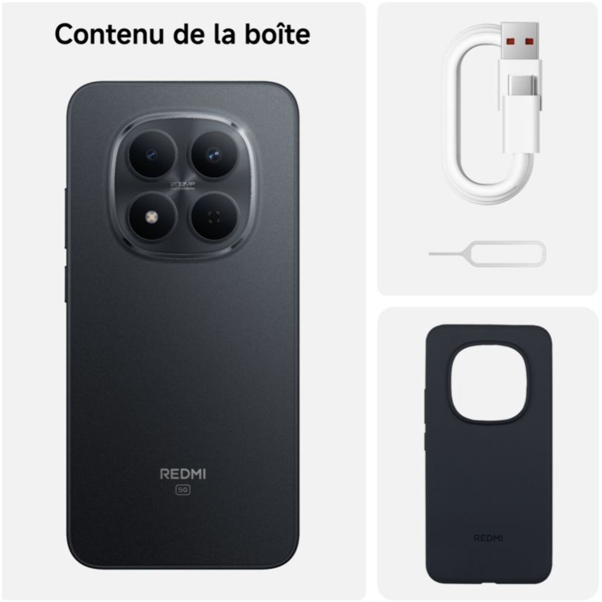 Smartphone XIAOMI Pack REDMI Note 15 Pro 5G 256Go Noir + Redmi buds 6 play blanc + coque incluse