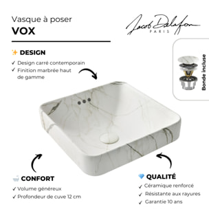 Vasque carrée à poser Vox effet marbre sculptural
