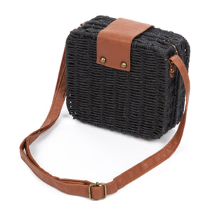 IRIA QUINTANA Borsa a tracolla da donna Empoli. Tessuto Paglia Pelle Sintetica PU 18x7x17 Cm. Colore nero