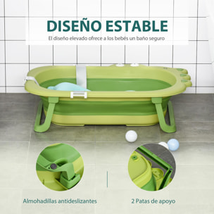 Bañera Plegable para Bebé 0-3 Años 50L con Cojín Incluido 80x53,9x20,8 cm Verde