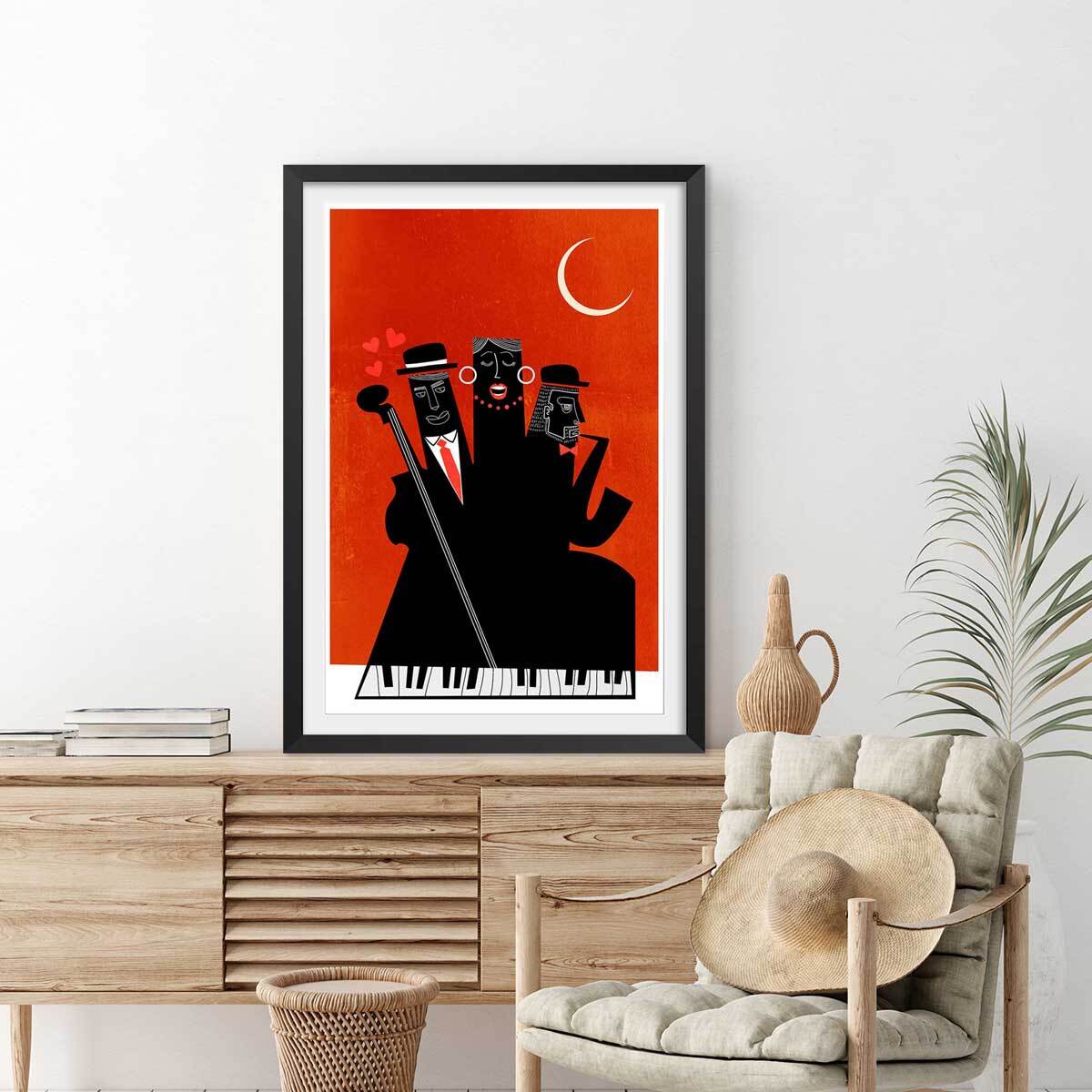 Poster musique trio Affiche + cadre en bois - Noir