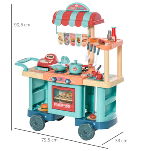 Cocina de Juguete para Niños de 3-6 Años Cocina Infantil con Ruedas Caja Registradora y Accesorios para Cocinar 79,5x33x90,5 cm Multicolor