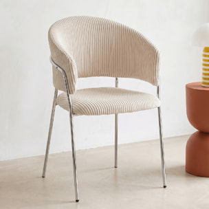 Lot de 2 chaises en velours côtelé, piètement chromé - ISYA
