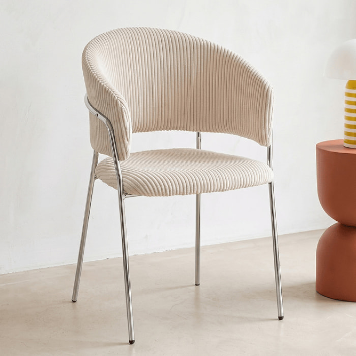 Lot de 2 chaises en velours côtelé, piètement chromé - ISYA