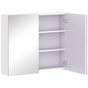 Armoire miroir murale de salle de bain 3 étagères réglables dim. 70L x 60H cm blanc