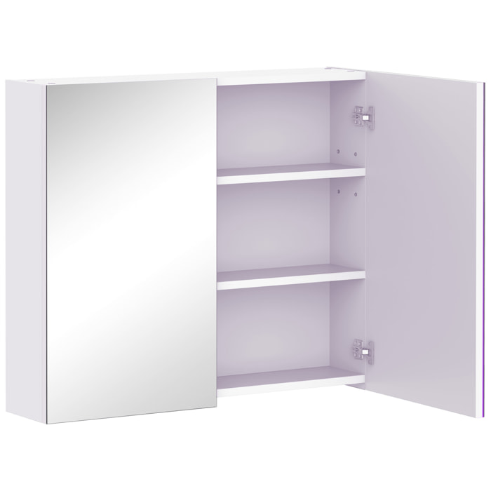 Armoire miroir murale de salle de bain 3 étagères réglables dim. 70L x 60H cm blanc